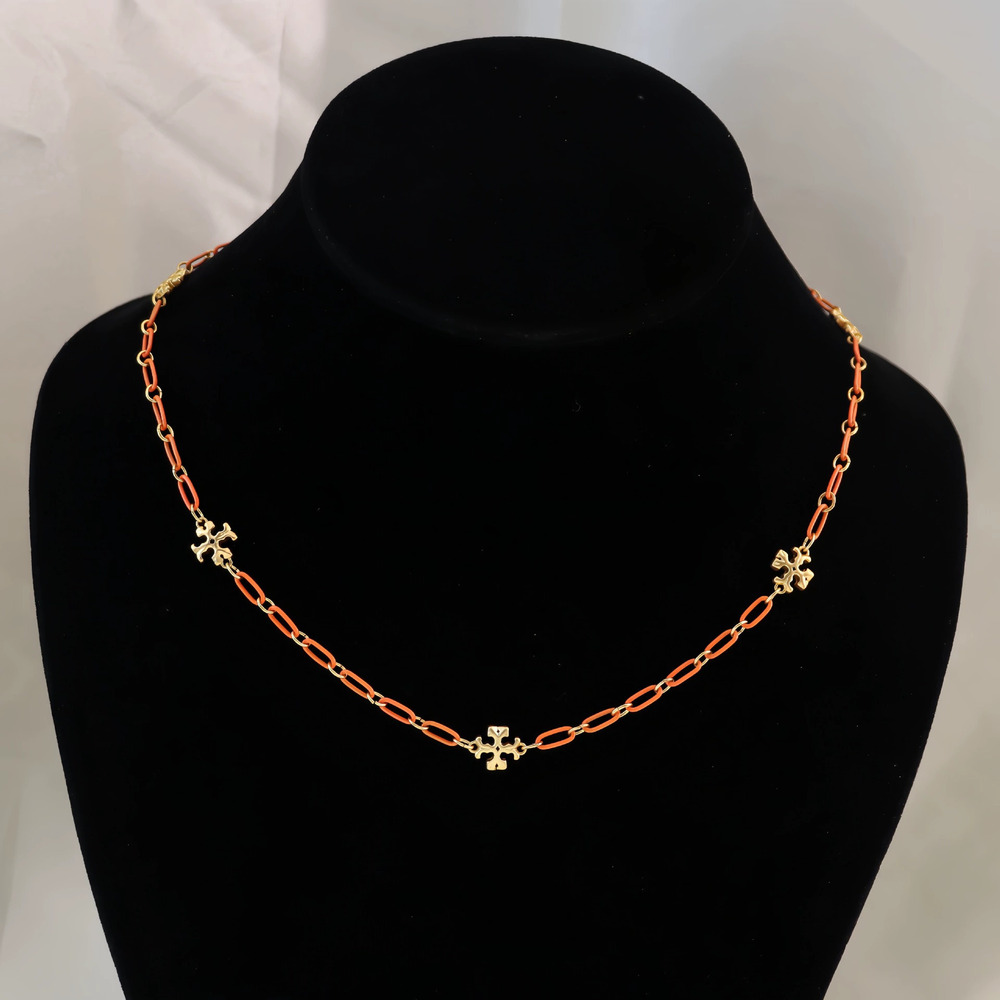 Tory Burch Classic Gold Plated Enamel Double Clavicle Chain